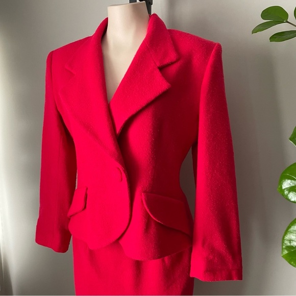 80s Vintage Julie & Leonard Suits Wool Hot Pink Blazer Jacket Skirt Suit Set - Picture 11 of 14